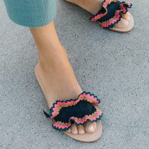 Loeffler Randall Birdie Ruffle Slide - Navy Suede - 10.5
